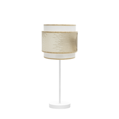Sobremesa Nepal fabricada en metal color blanco con pantalla textil blanca y oro