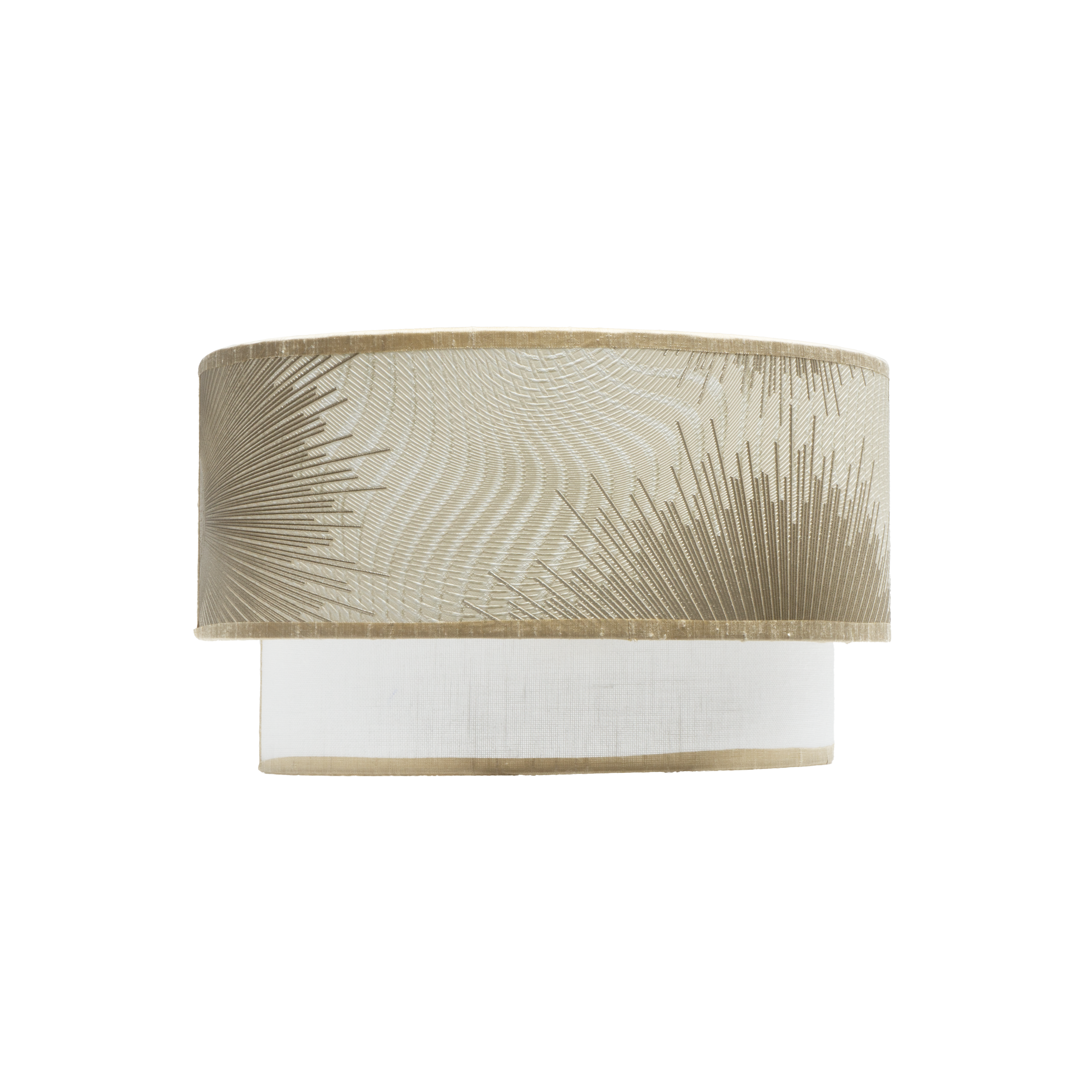 Aplique Nepal Blanco/Oro de Fabrilamp, vista frontal, detalle del diseño en metal y textil.