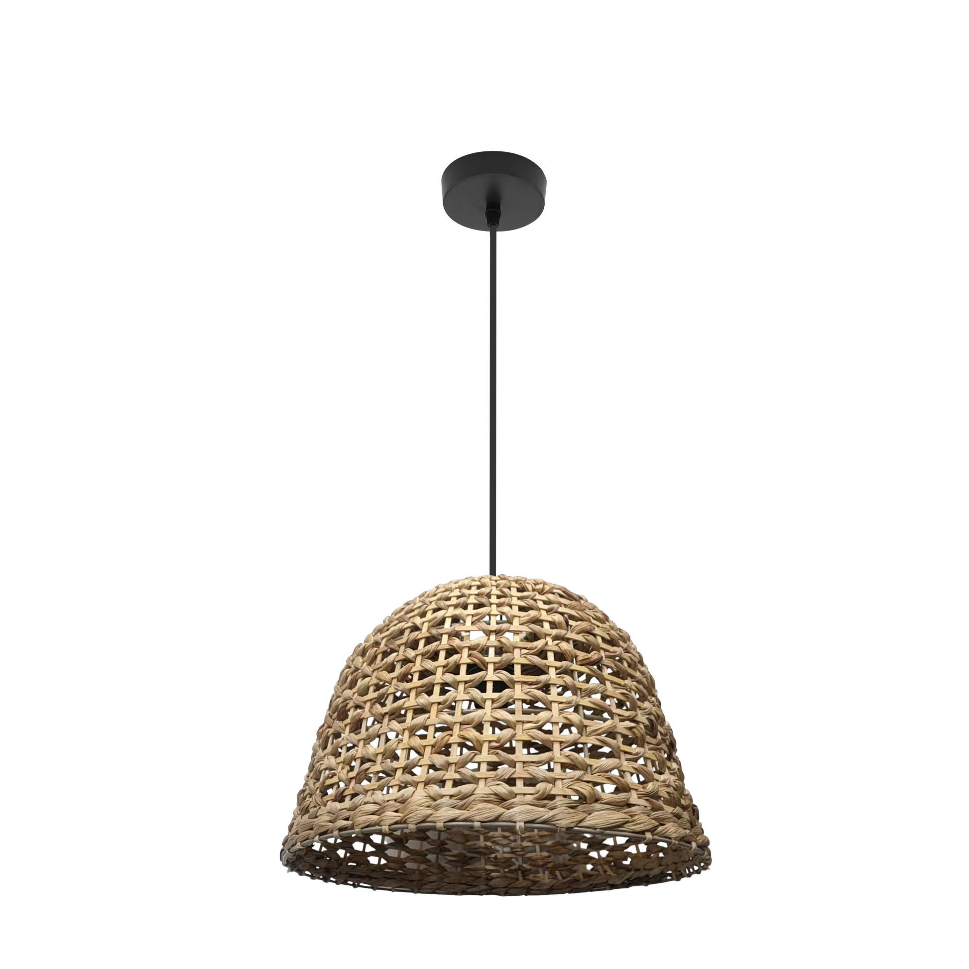Colgante Darro fabricado en metal y vegetal marino color negro/natural, iluminación acogedora