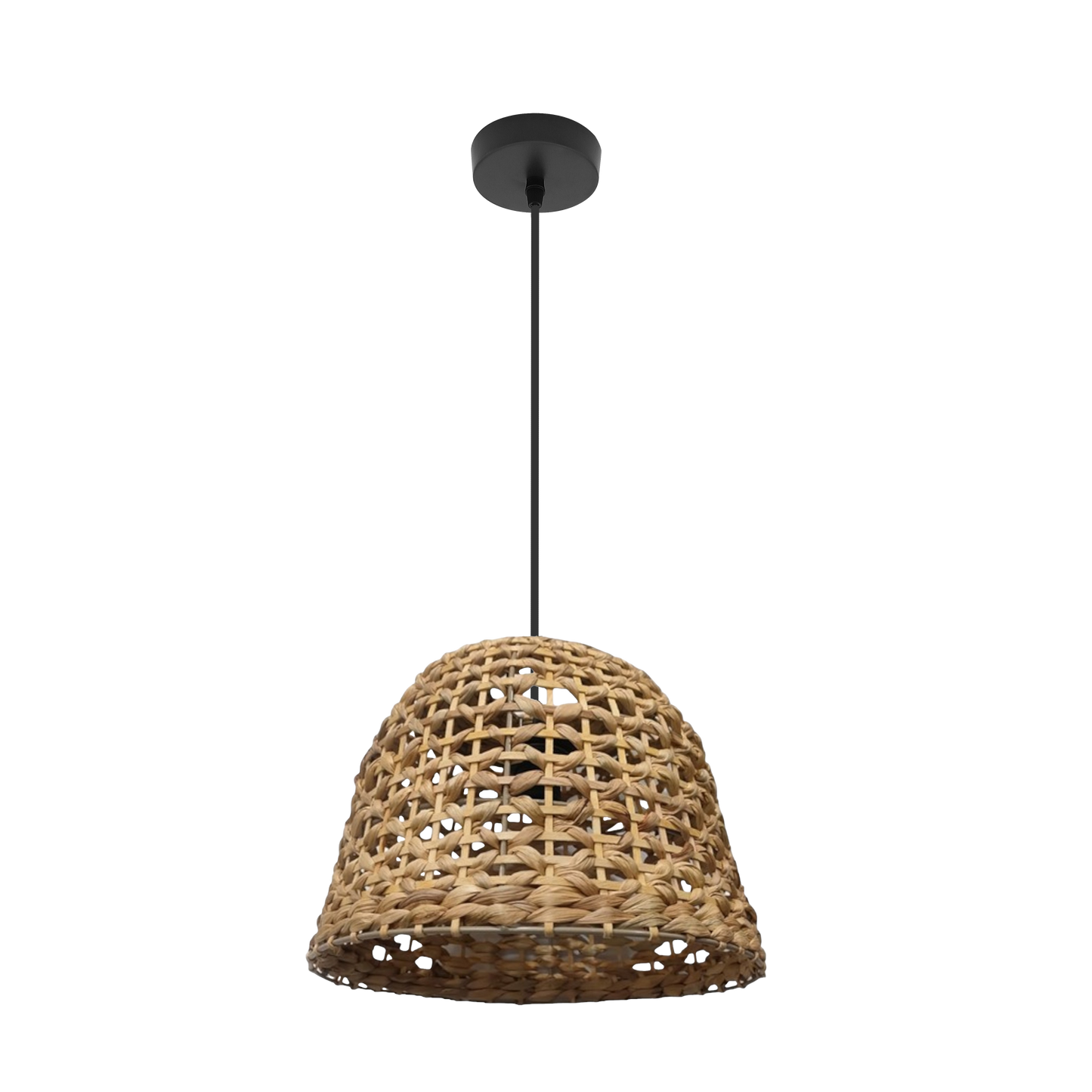 Colgante Darro fabricado en metal y vegetal marino color negro y natural, estilo decorativo natural