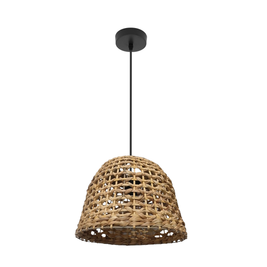 Colgante Darro fabricado en metal y vegetal marino color negro y natural, estilo decorativo natural