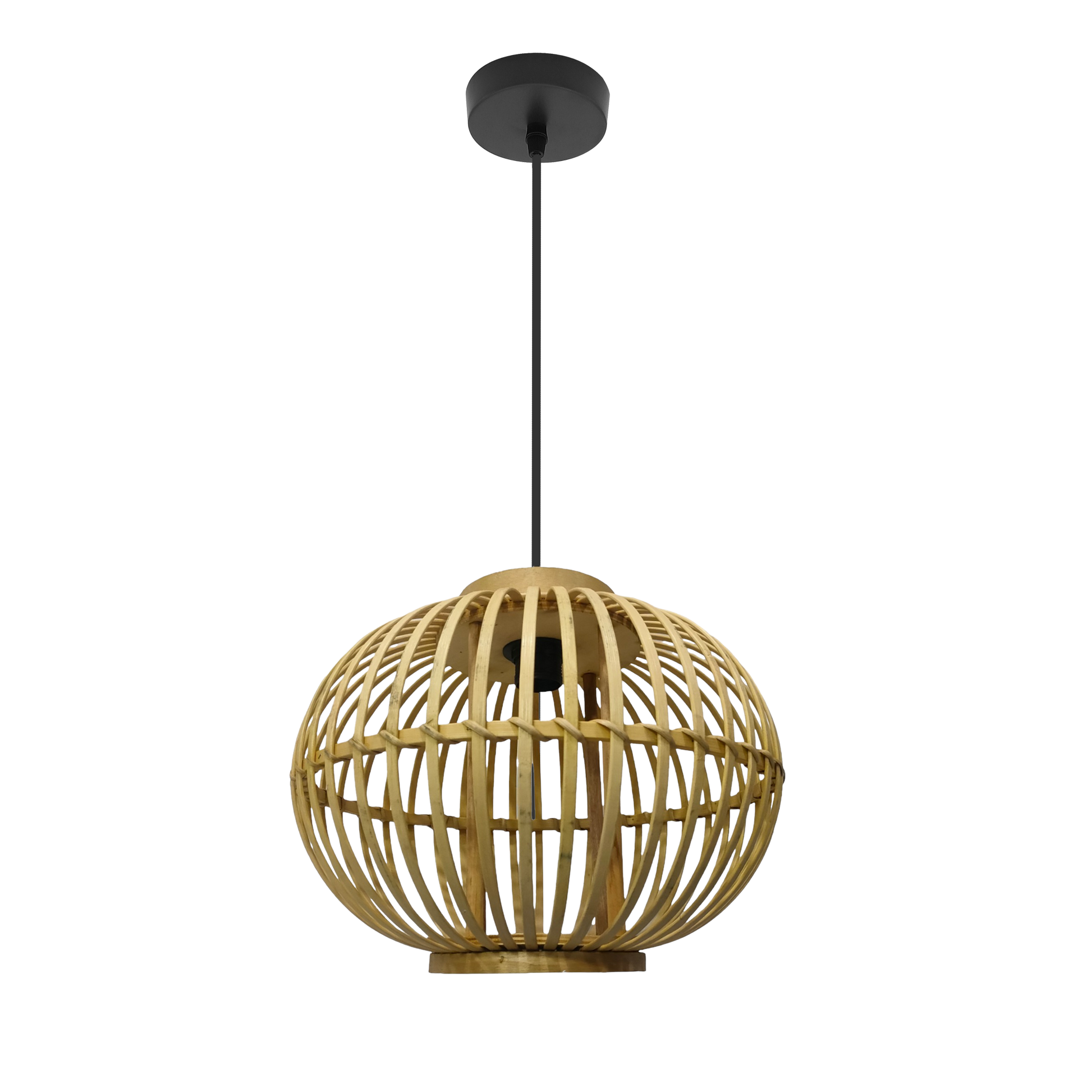 Lámpara Guijo fabricada en bambú natural color negro, colgante de estilo rústico
