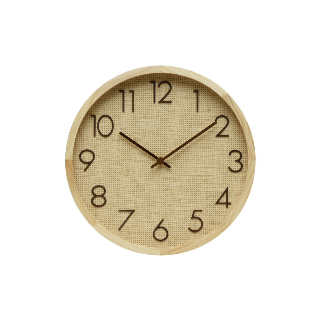 Reloj de pared Grenoble Haya/Rafia Natural 30x30x4cm, movimiento continuo, Fabrilamp