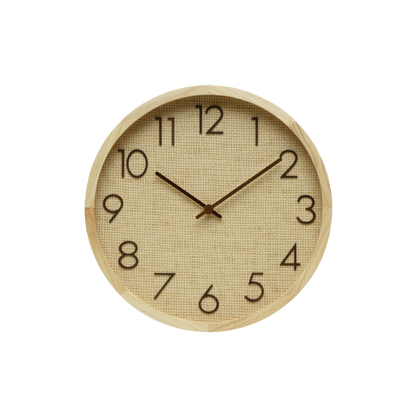 Reloj de pared Grenoble Haya/Rafia Natural 30x30x4cm, movimiento continuo, Fabrilamp