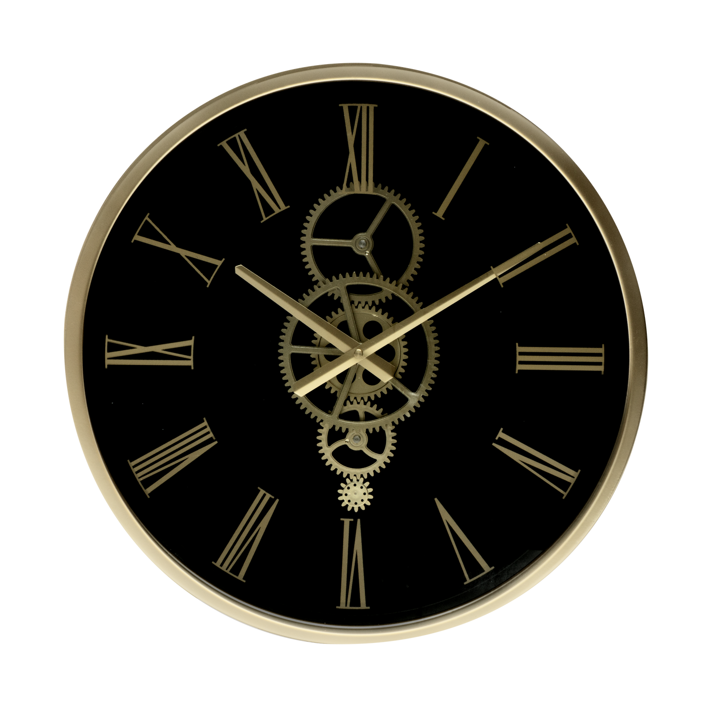 Reloj de pared Duque Negro/Oro 46x46x7cm con engranajes visibles, Fabrilamp