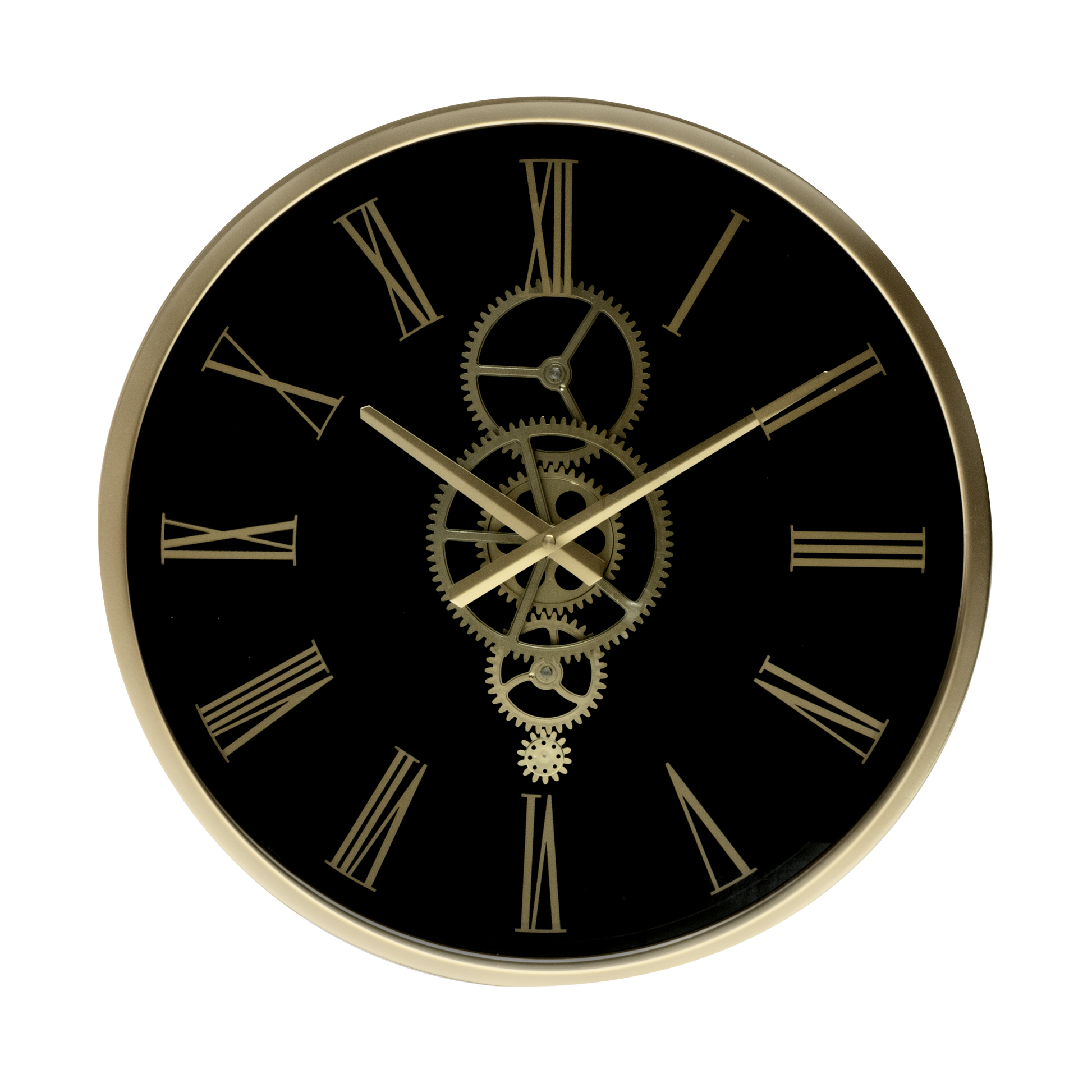 Reloj de pared Duque Negro/Oro 46x46x7cm con engranajes visibles, Fabrilamp