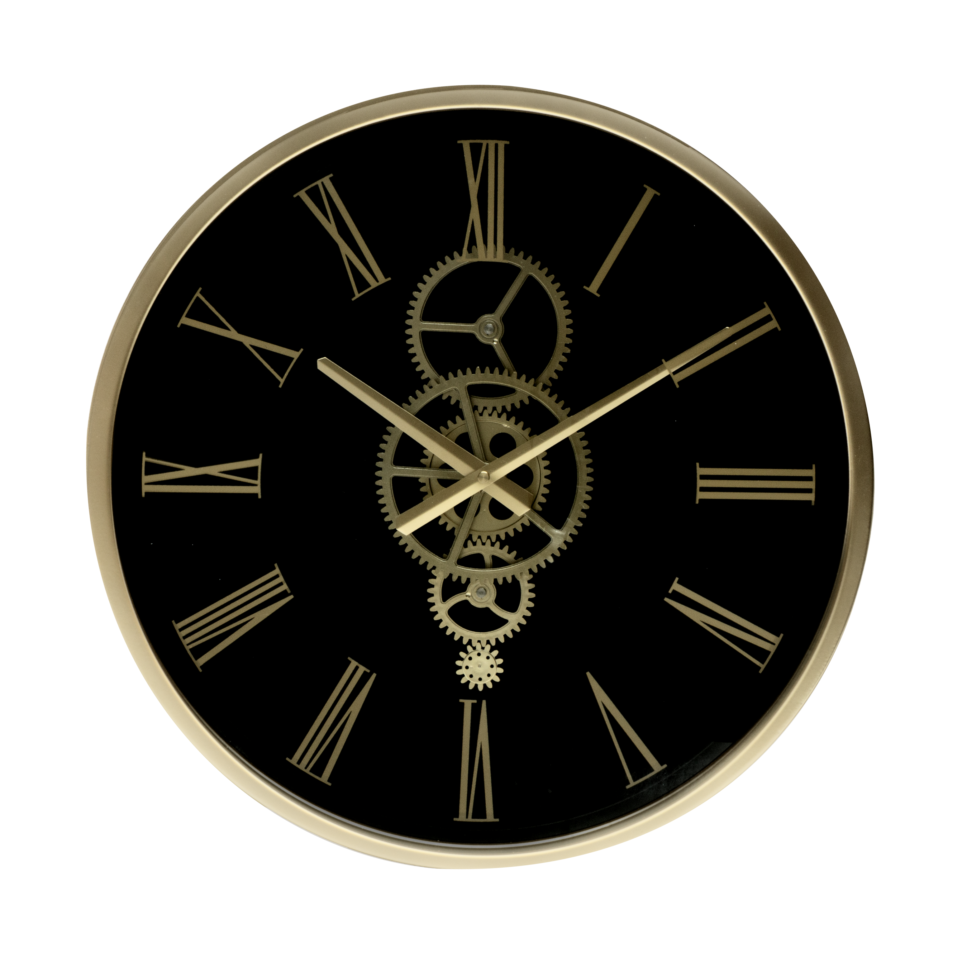 Reloj de pared Duque Negro/Oro 46x46x7cm con engranajes visibles, Fabrilamp