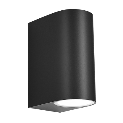 Aplique Exterior Gacela Negro 2xGU10 IP44 de Fabrilamp, vista frontal. Iluminación moderna para exteriores.