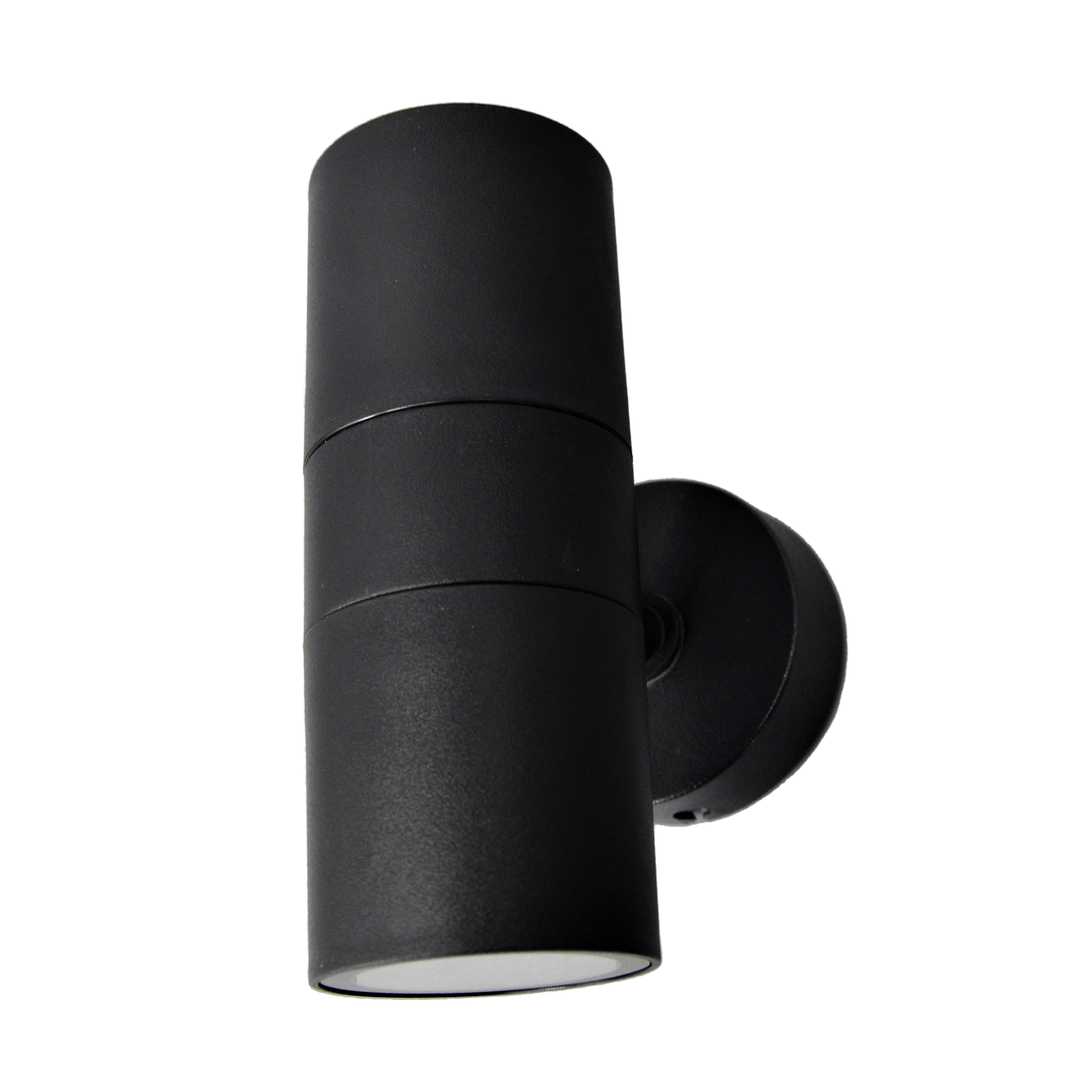 Aplique exterior Becala negro 2xGU10 IP44 de Fabrilamp, vista frontal.