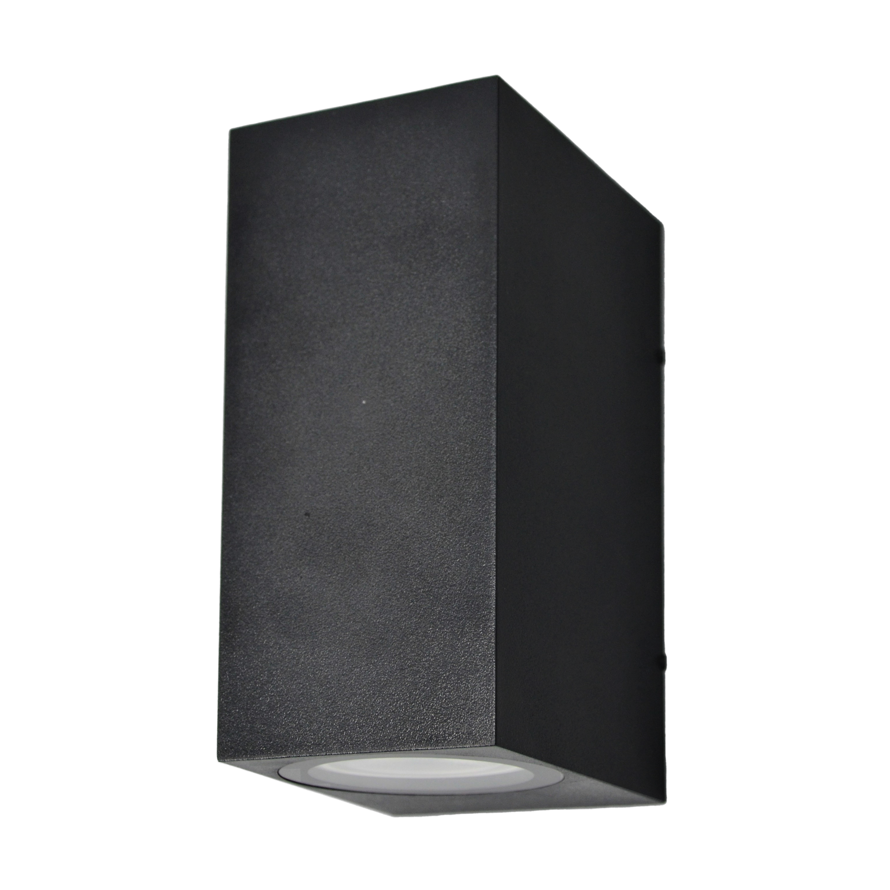 Aplique exterior Alce negro 2xGU10 IP44 de Fabrilamp, vista frontal. Iluminación moderna para exteriores.