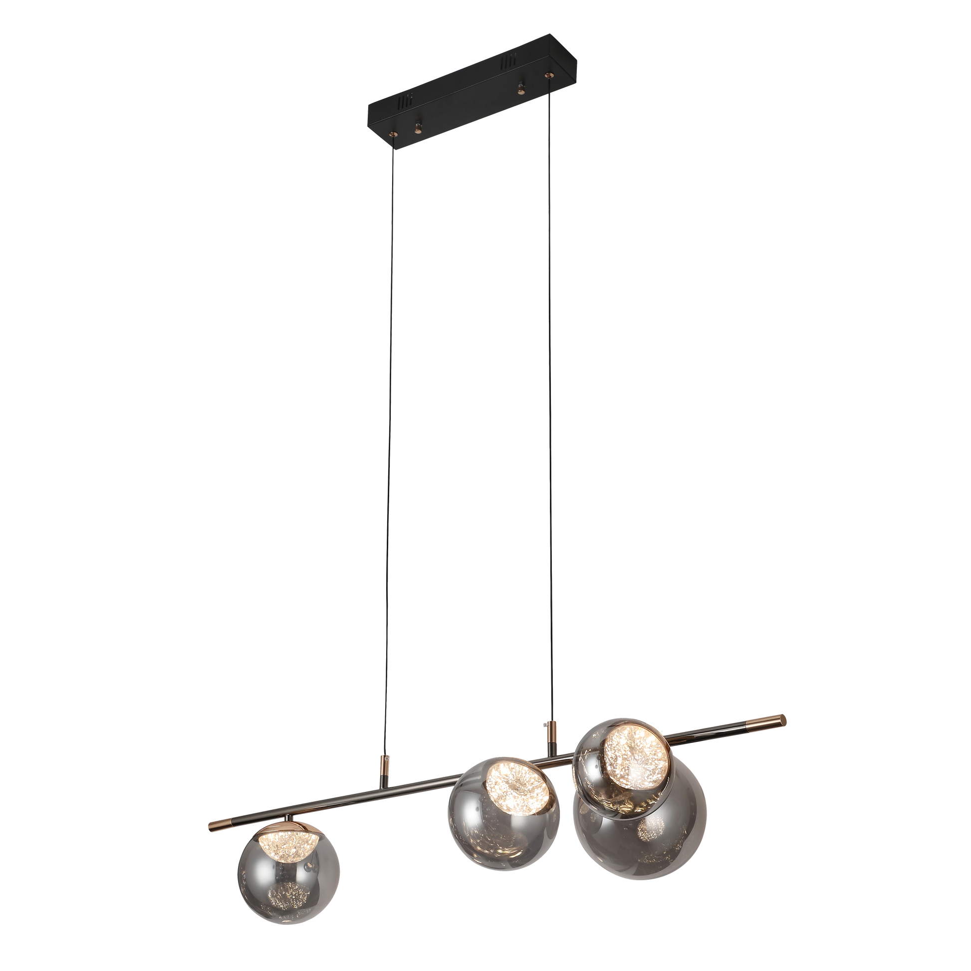 Regleta Pompeya fabricada en metal color negro con cristal fumé transparente