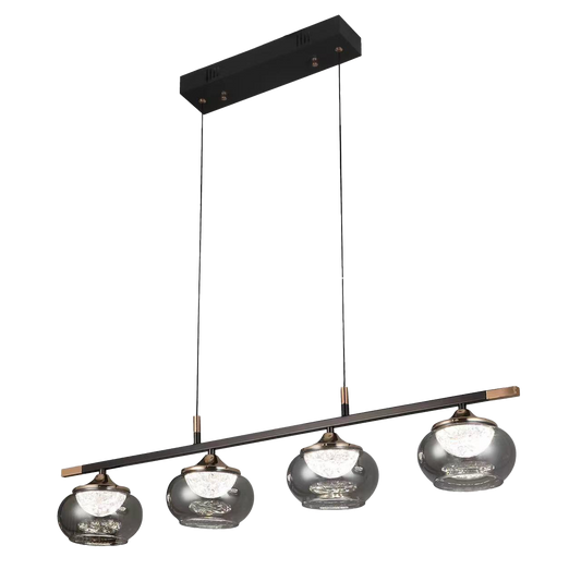 Regleta colgante Pompeya 4 luces negra con mando a distancia y regulación de intensidad. Iluminación LED integrada.