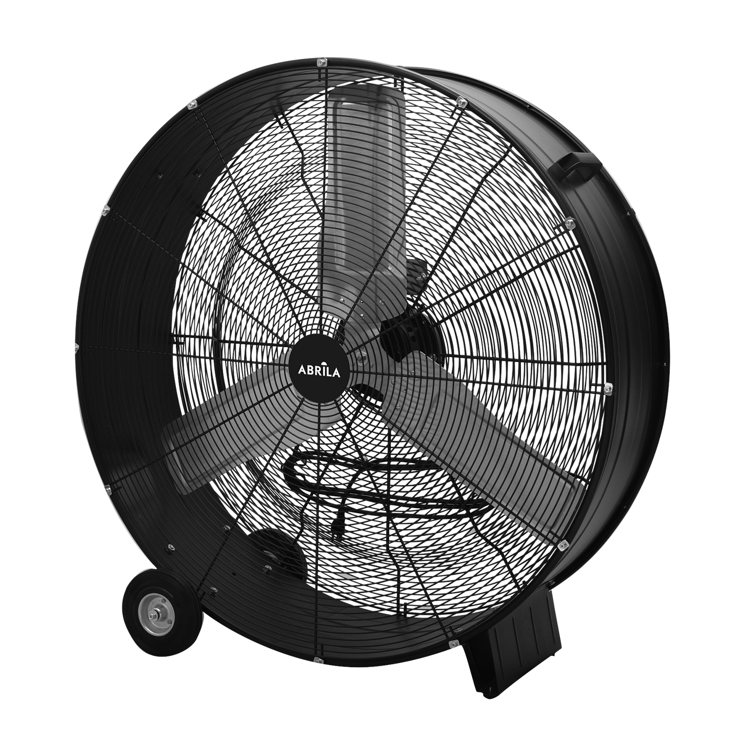 Ventilador industrial negro con ruedas ideal para talleres y almacenes