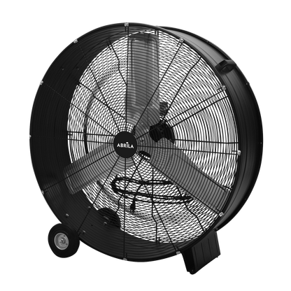 Ventilador industrial negro con ruedas ideal para talleres y almacenes