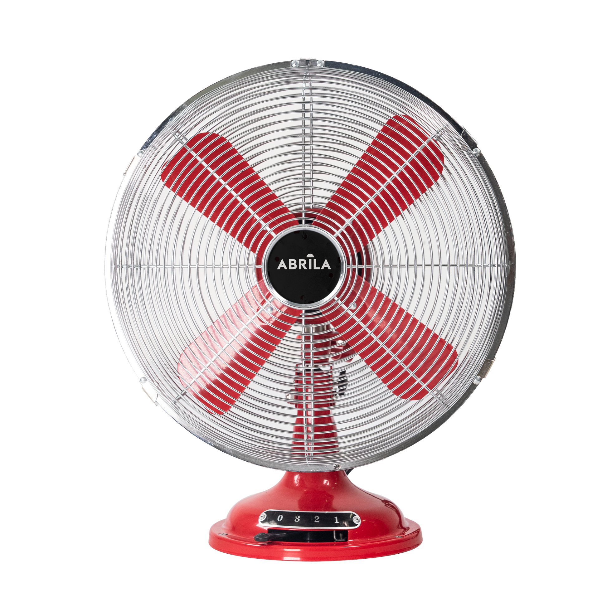 Ventilador de sobremesa Capitolio Rojo/Cromo, vista frontal. Fabrilamp en luzguru.com