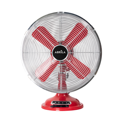 Ventilador de sobremesa Capitolio Rojo/Cromo, vista frontal. Fabrilamp en luzguru.com