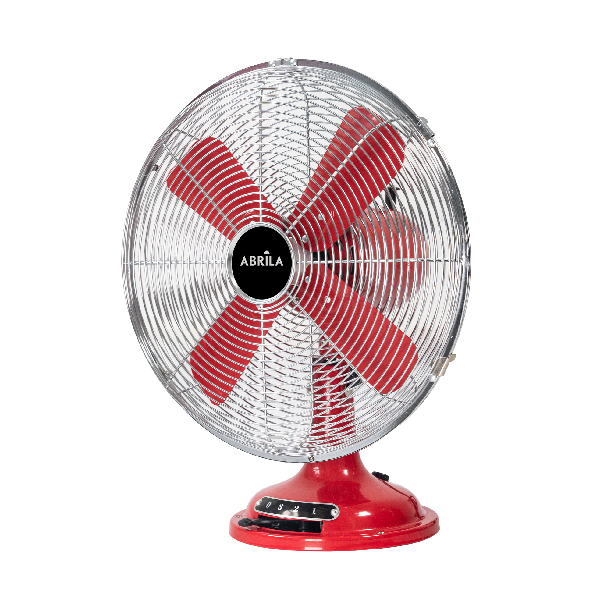 Ventilador de sobremesa Capitolio Rojo/Cromo, vista frontal. Fabrilamp en luzguru.com