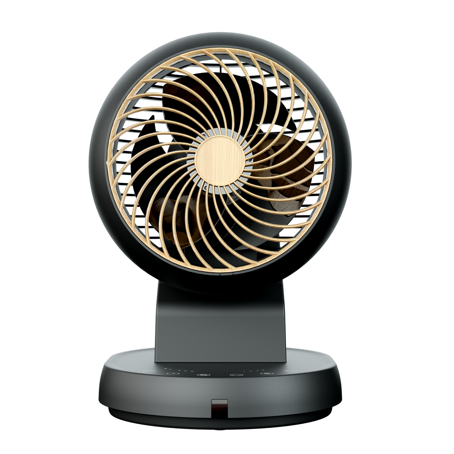 Ventilador de sobremesa Urbel negro/haya con mando a distancia y temporizador. Diseño moderno y elegante.