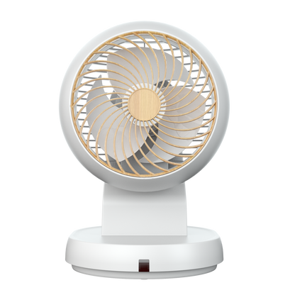 Ventilador de sobremesa Urbel blanco/haya con mando a distancia y temporizador. Fabrilamp.