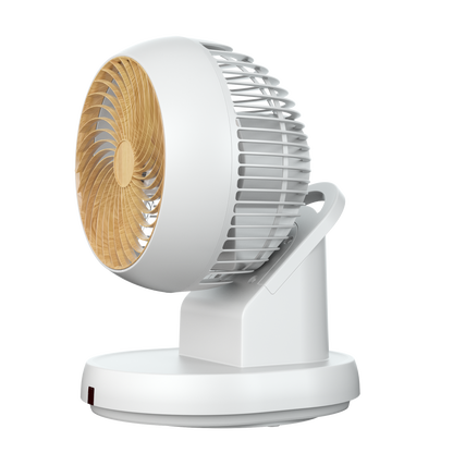 Ventilador de sobremesa Urbel blanco/haya con mando a distancia y temporizador. Fabrilamp.