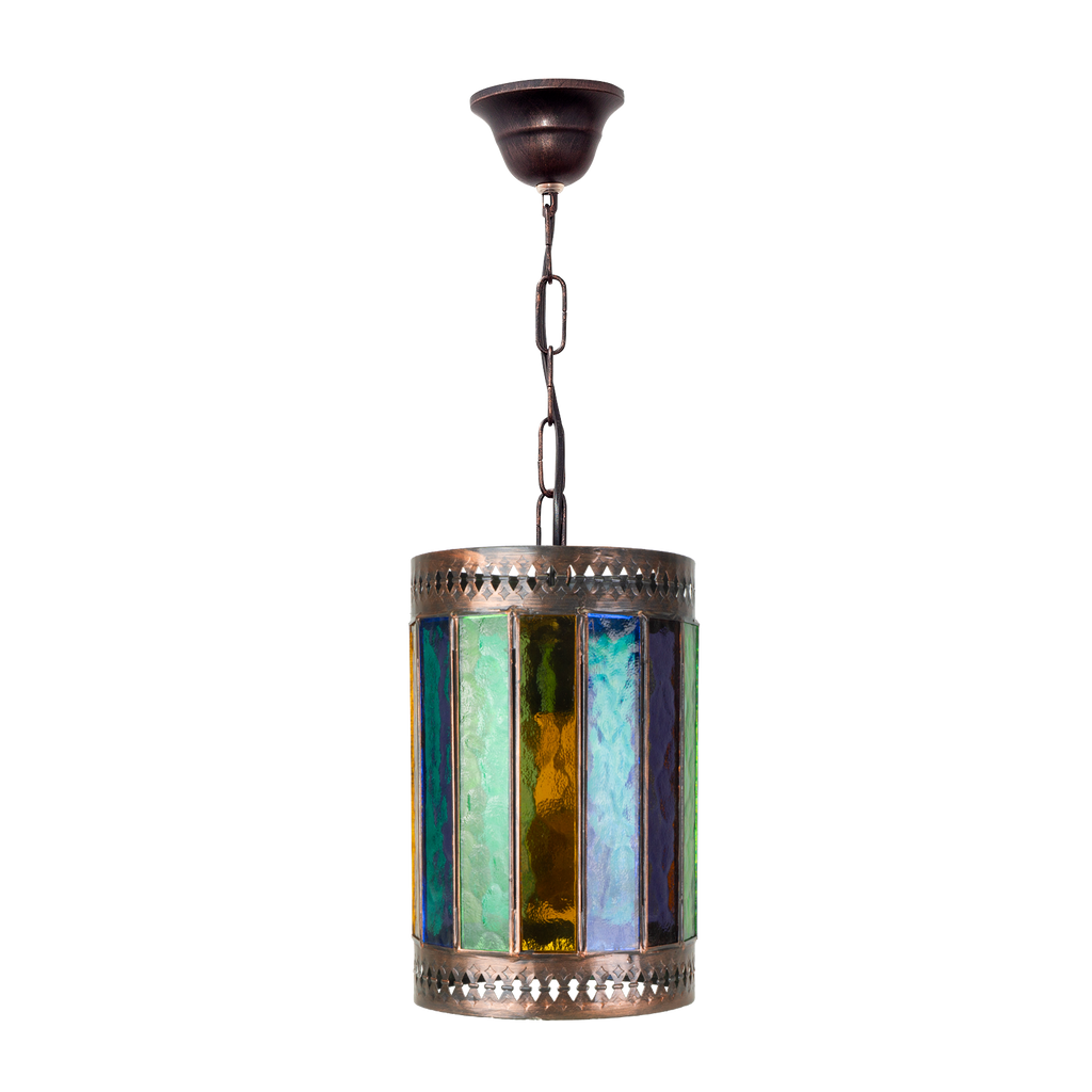 Colgante Casablanca fabricado en metal color marrón y cristal de colores