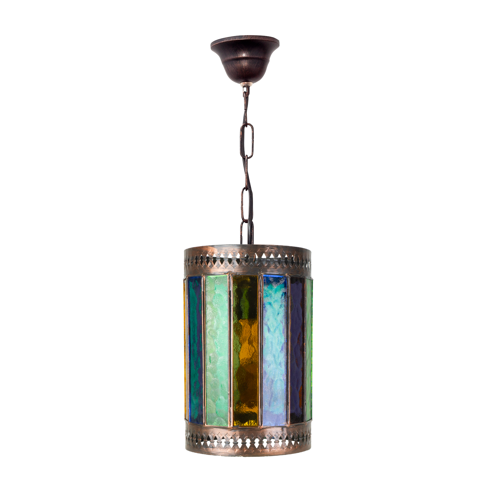 Colgante Casablanca fabricado en metal color marrón y cristal de colores