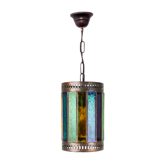 Colgante Casablanca fabricado en metal color marrón y cristal de colores