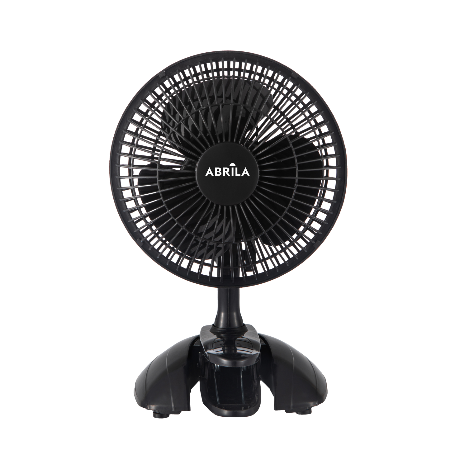 Ventilador de sobremesa con pinza Nervion Negro de Fabrilamp, vista frontal.