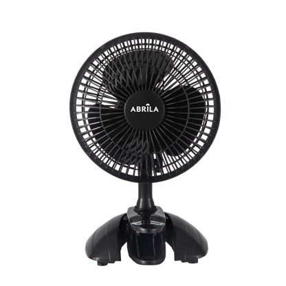 Ventilador de sobremesa con pinza Nervion Negro de Fabrilamp, vista frontal.