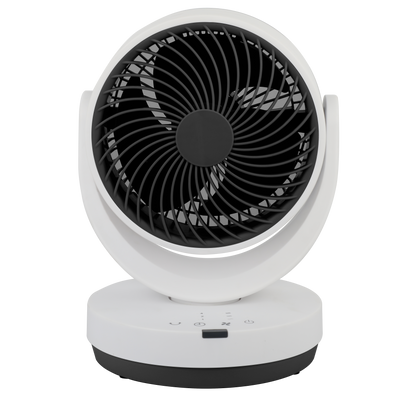 Ventilador de sobremesa Loira blanco y negro, vista frontal, Fabrilamp