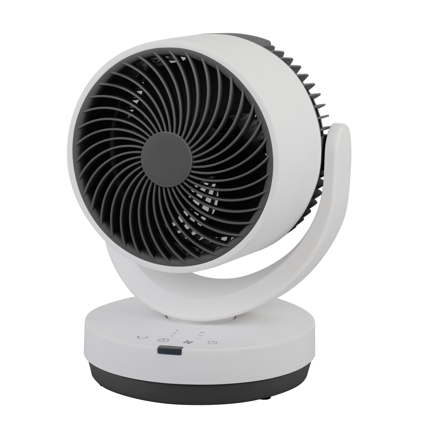 Ventilador de sobremesa Loira blanco y negro, vista frontal, Fabrilamp