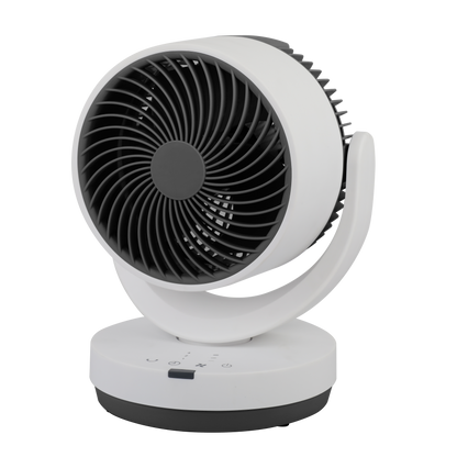 Ventilador de sobremesa Loira blanco y negro, vista frontal, Fabrilamp