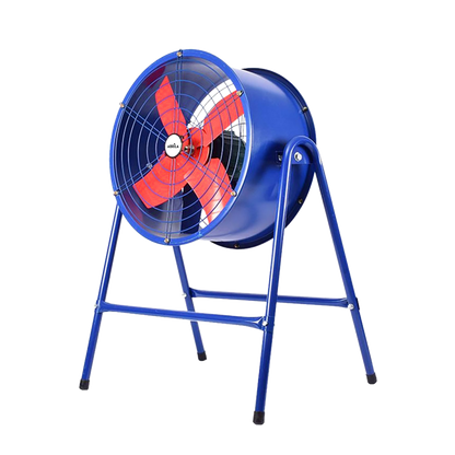 Ventilador Industrial Torrente Azul/Rojo 550W de Fabrilamp, 4 aspas, soporte metálico, 103x58x27cm