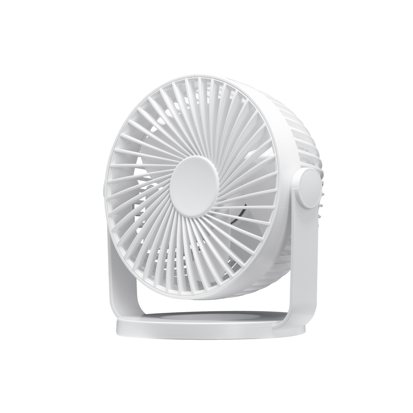 Mini ventilador sobremesa Bretaña blanco 5w, 3+1 velocidades, recargable, USB, orientable, 5 aspas.