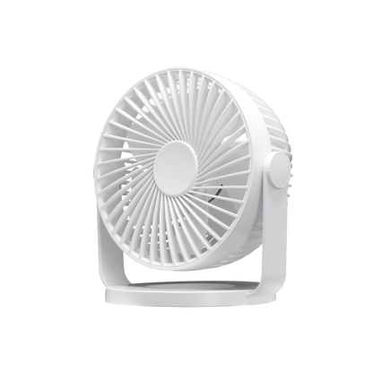 Mini ventilador sobremesa Bretaña blanco 5w, 3+1 velocidades, recargable, USB, orientable, 5 aspas.