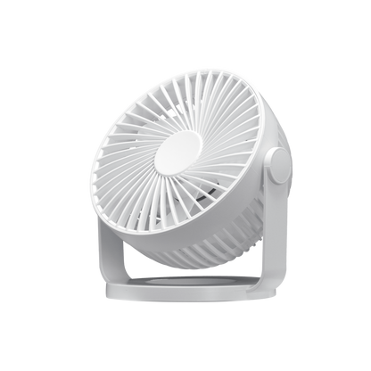 Mini ventilador sobremesa Bretaña blanco 5w, 3+1 velocidades, recargable, USB, orientable, 5 aspas.