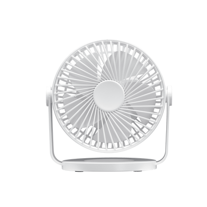 Mini ventilador sobremesa Bretaña blanco 5w, 3+1 velocidades, recargable, USB, orientable, 5 aspas.