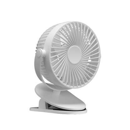 Ventilador sobremesa con pinza Peñafiel blanco de Fabrilamp, vista frontal.