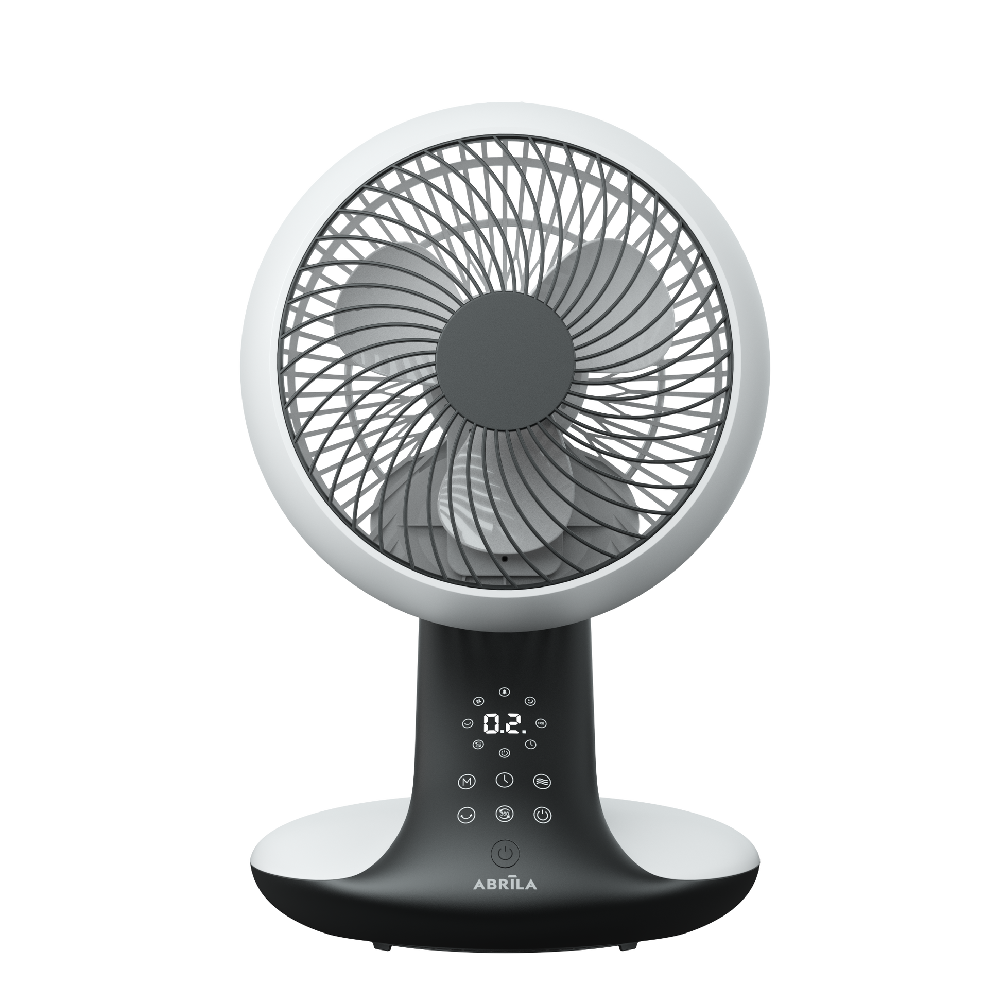 Ventilador de sobremesa Miera blanco/negro de Fabrilamp, vista frontal.