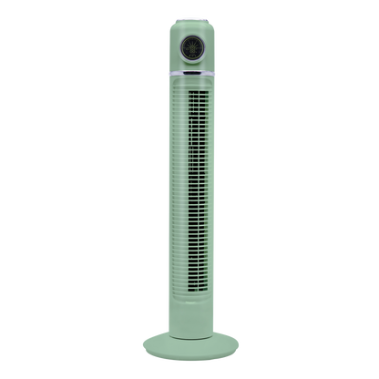 Ventilador de torre Artico Verde de Fabrilamp, 45W, 3 velocidades, con mando a distancia y temporizador.