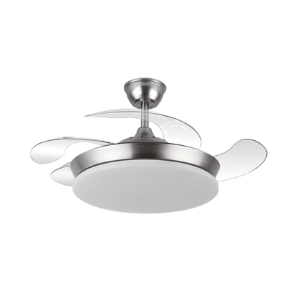 Moderno ventilador de techo con aspas retráctiles ideal para dormitorio