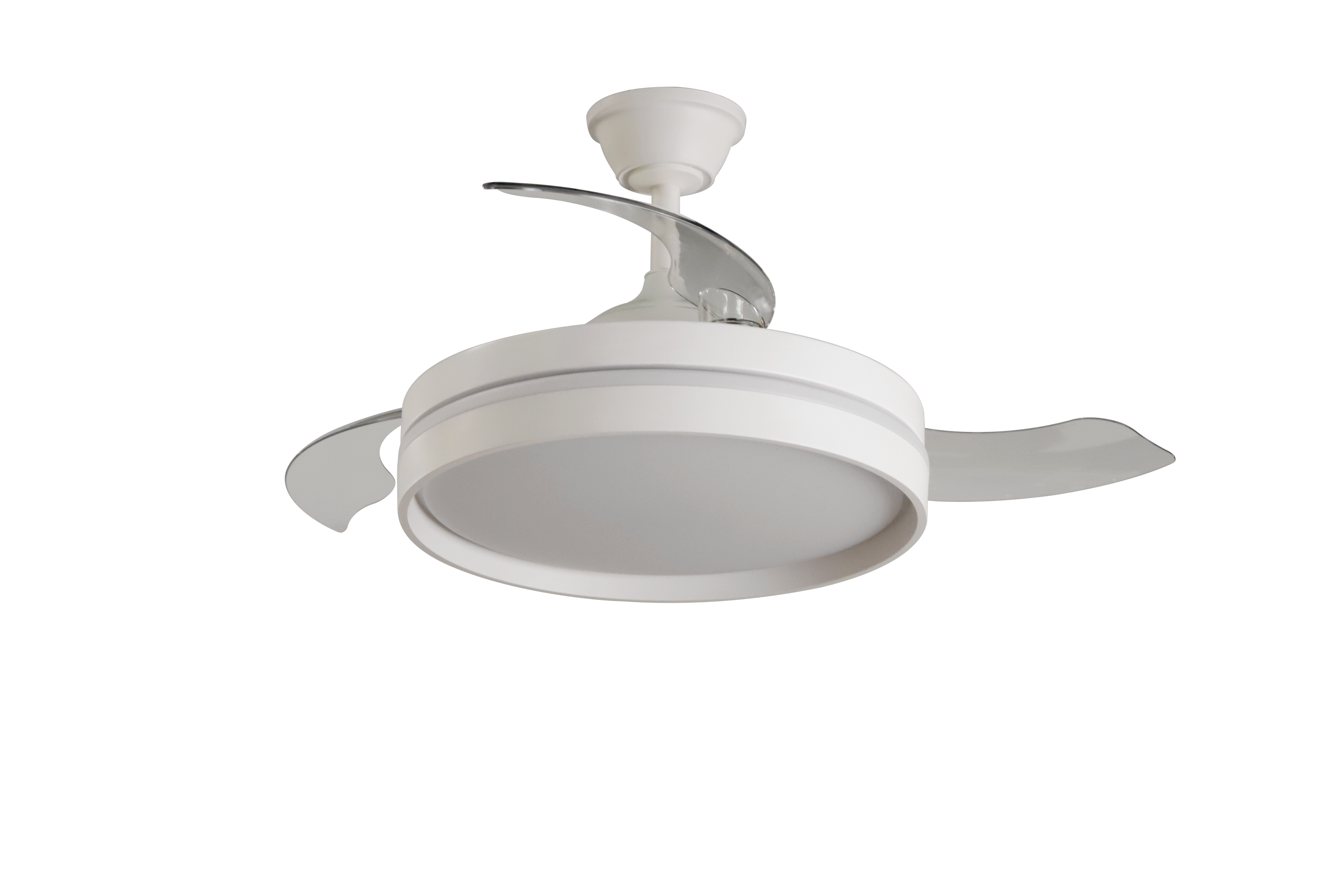 Ventilador DC Mandarin Blanco 72W, vista frontal con aspas desplegadas