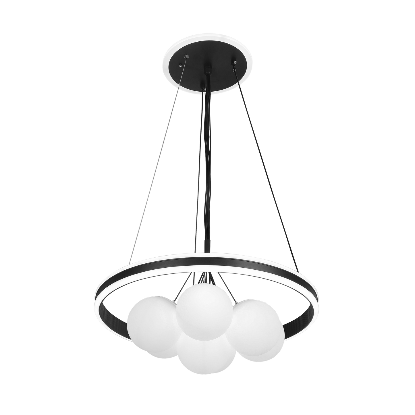 Lámpara Rodano fabricada en metal color negro con acrílico blanco
