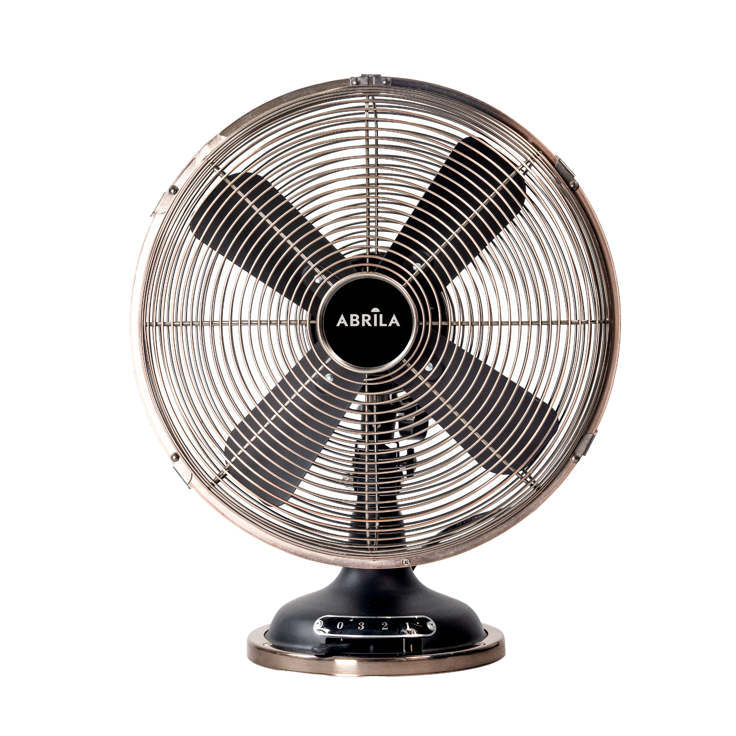 Ventilador de sobremesa Capitolio Negro/Cobre, vista frontal, Fabrilamp