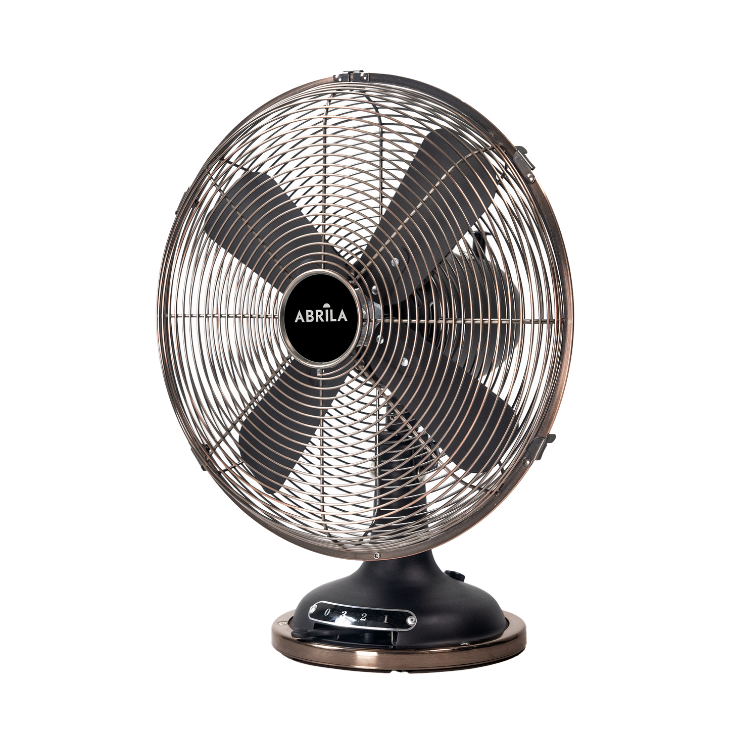 Ventilador de sobremesa Capitolio Negro/Cobre, vista frontal, Fabrilamp