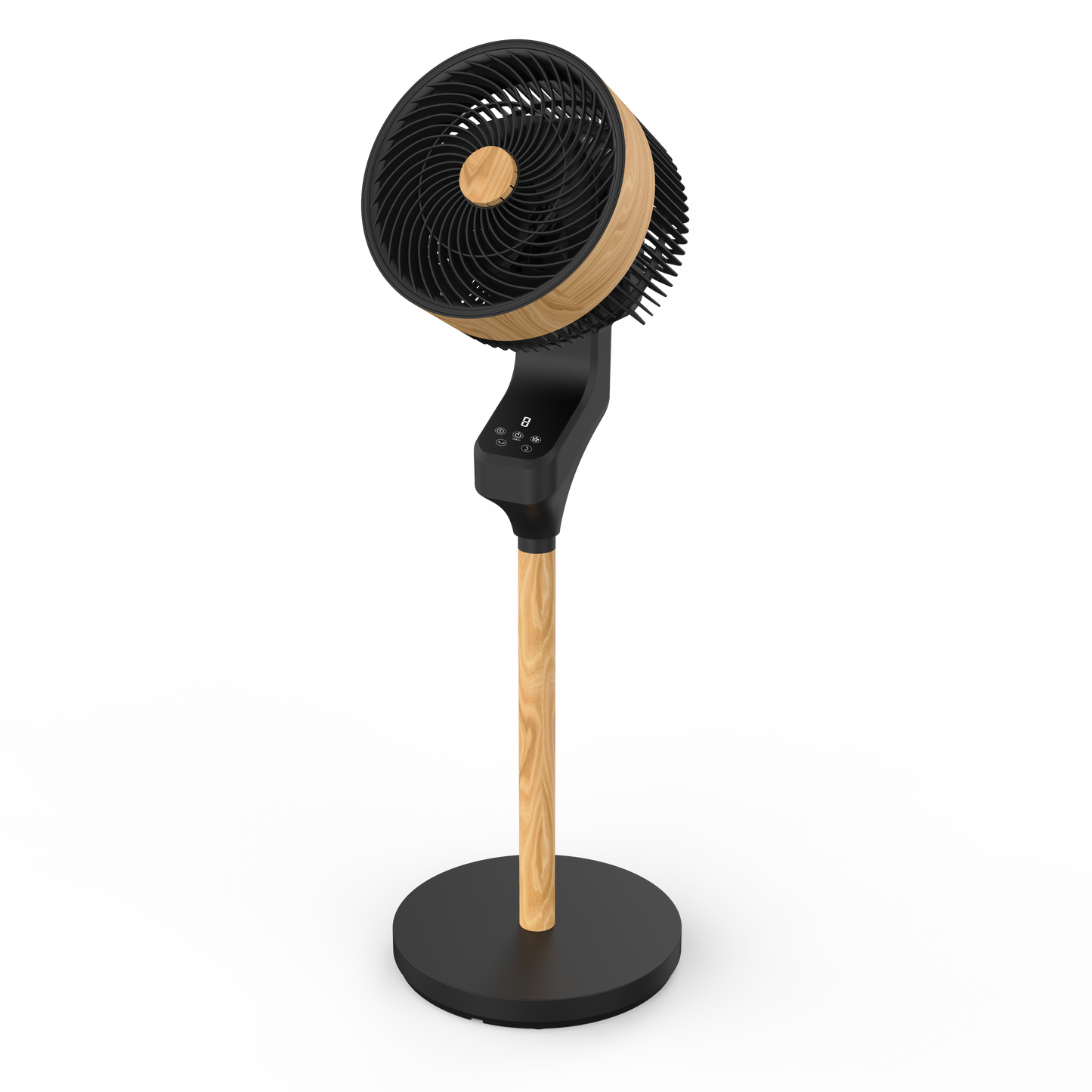 Ventilador oscilante silencioso con diseño en negro y haya para interior