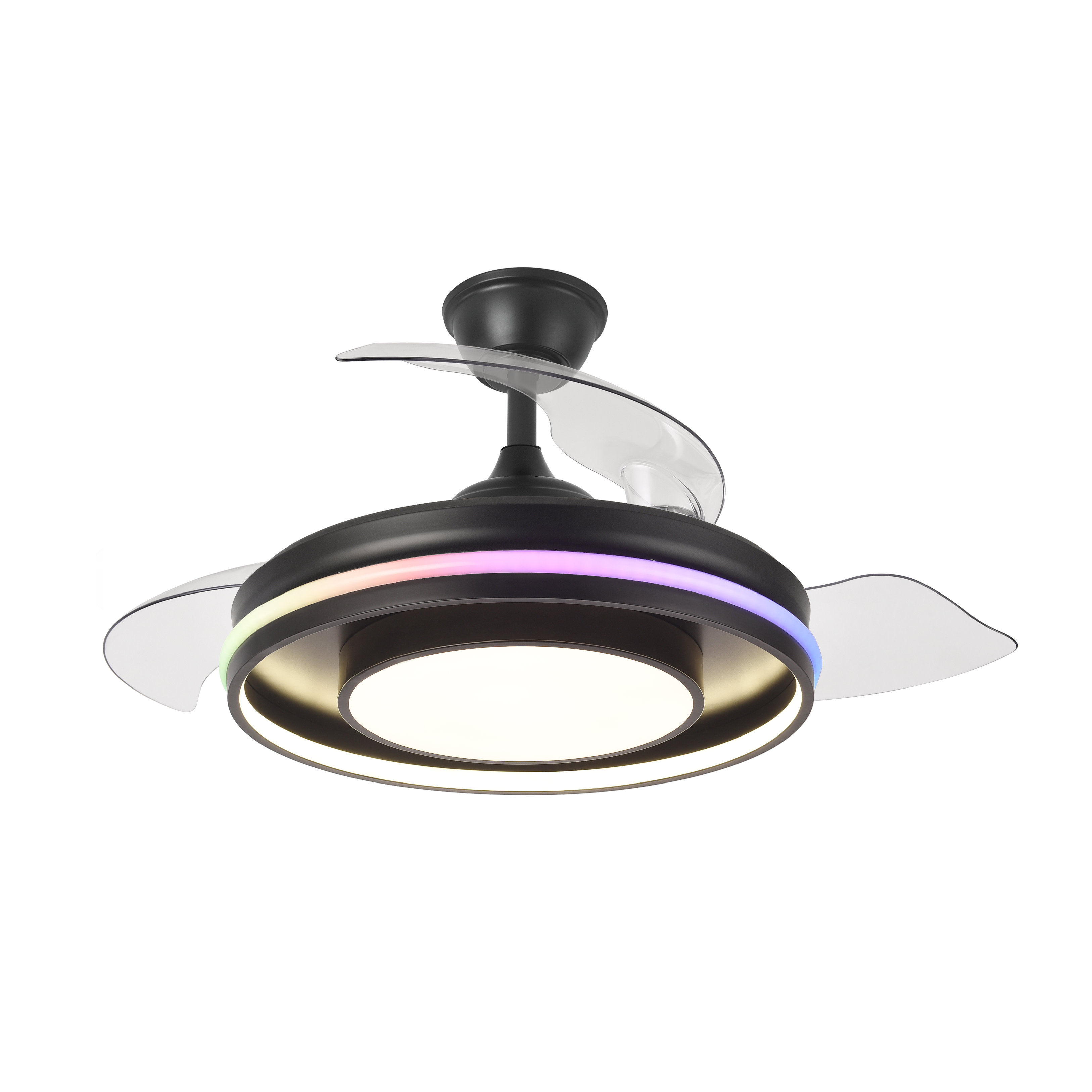 Ventilador Pitufo Negro/Madera con aspas desplegables y aro RGB