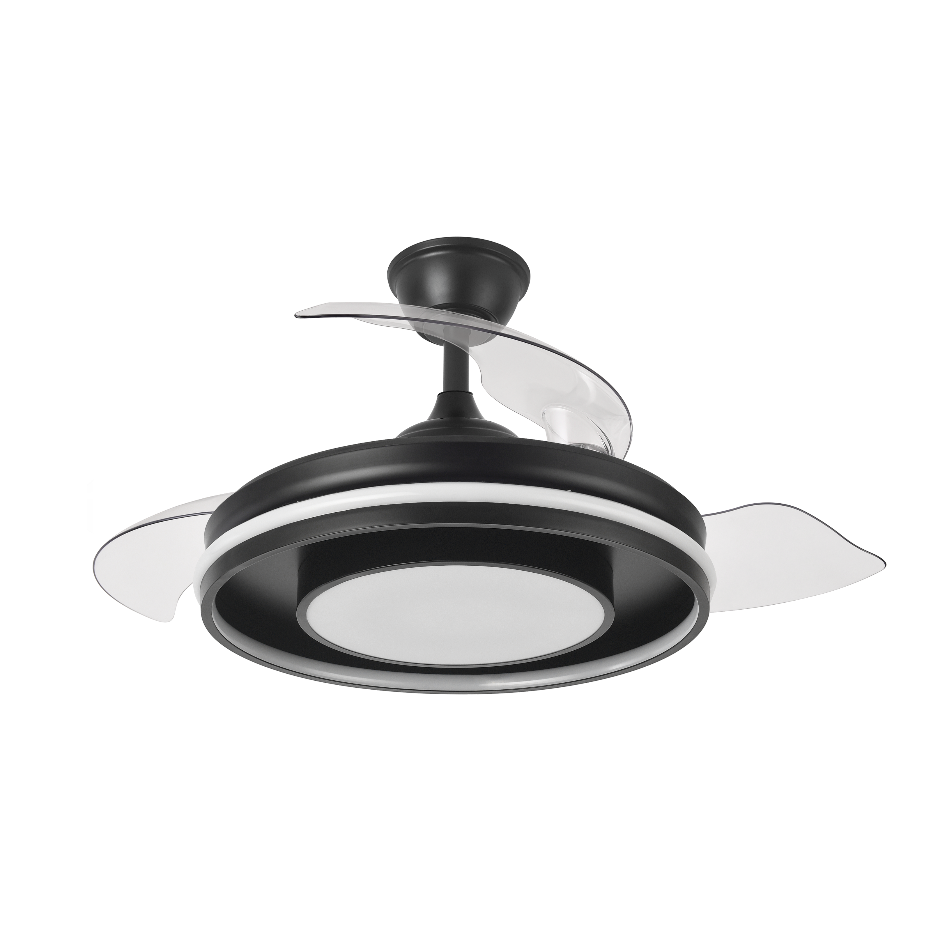 Ventilador Pitufo Negro/Madera con aspas desplegables y aro RGB