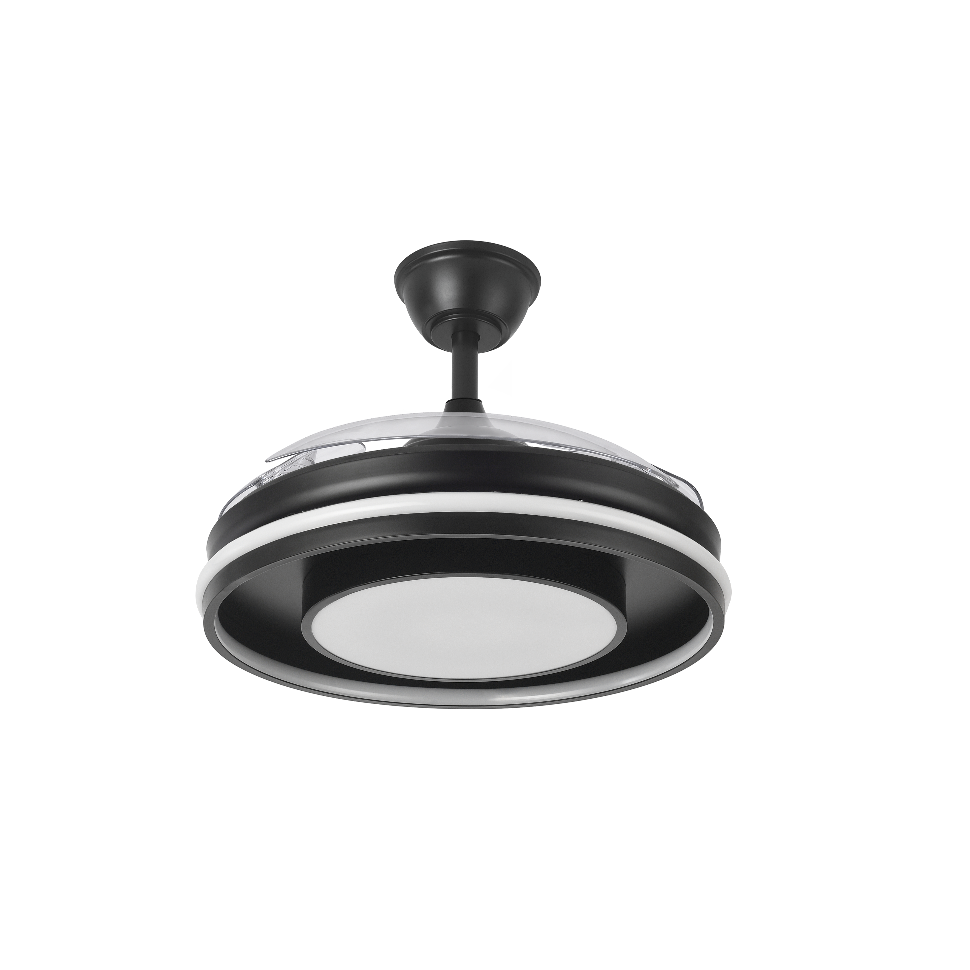 Ventilador Pitufo Negro/Madera con aspas desplegables y aro RGB