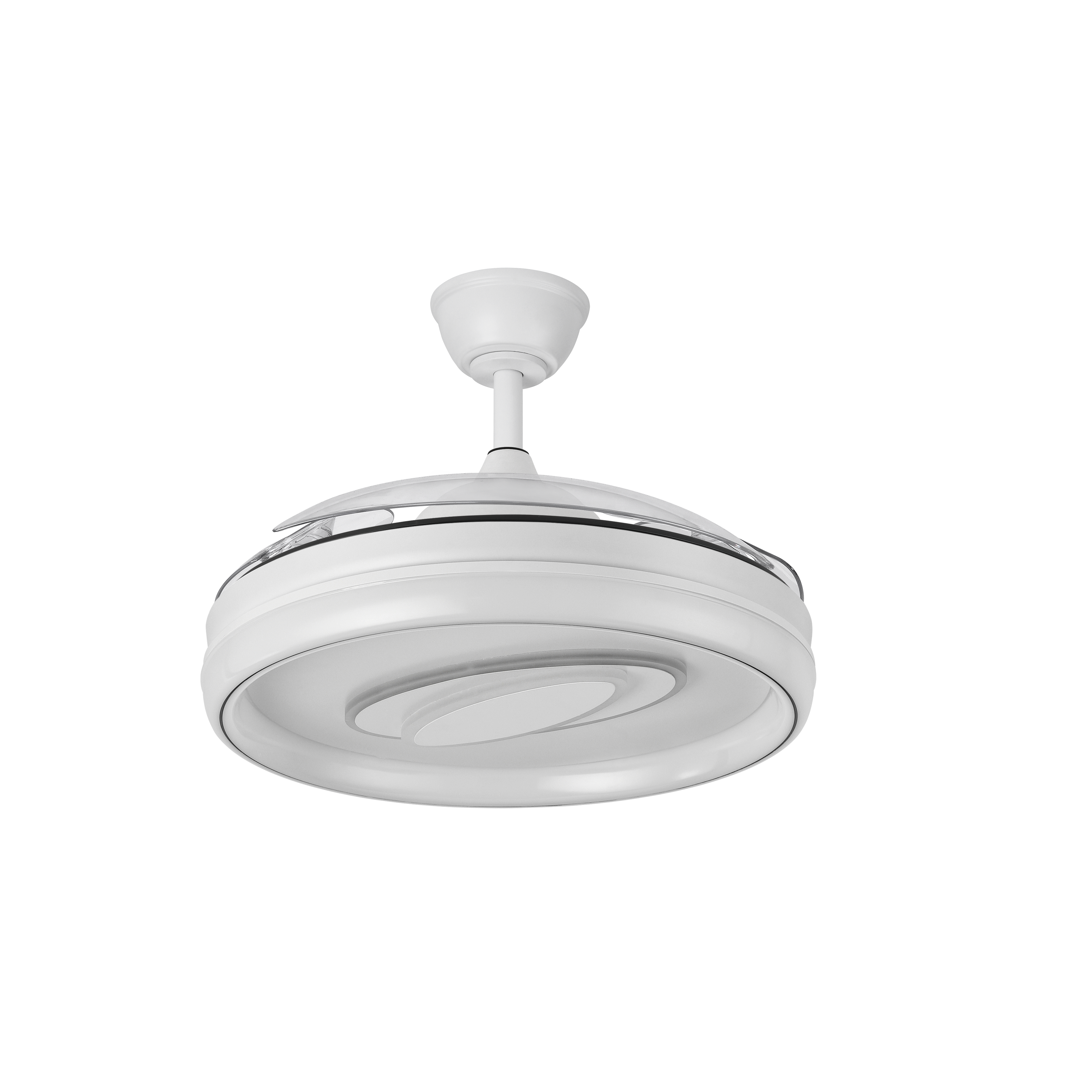 Ventilador DC Maracana 59W Blanco, vista frontal con aspas plegadas